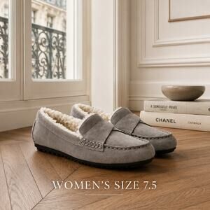Bella Vita Prentice Gray Shearling Loafers Leather Slip On 7.5 Modern Prep Cozy